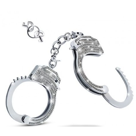 Серебристые наручники со стразами Bling Cuffs